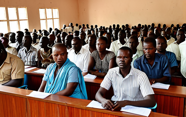 **
"A crowded government office in Burkina Faso. Citizens are waiting in long lines, some looking frustrated. An official behind a desk appears dismissive. The overall mood is one of inefficiency and corruption. Focus on conveying the challenges citizens face when interacting with public services. Use muted, desaturated colors."
**