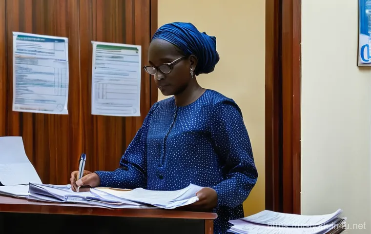 부르키나파소의 공공 서비스 및 행정 절차 - **Prompt 1: Burkina Faso National ID Card Application**
A clear, brightly lit, medium shot of a ...