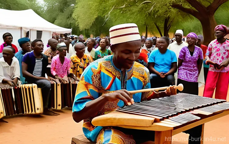 부르키나파소 전통 악기 및 음악 문화 - **A master Donso Ngoni player in a tranquil Burkinabe village.**
    A wise, elderly Burkinabe man s...